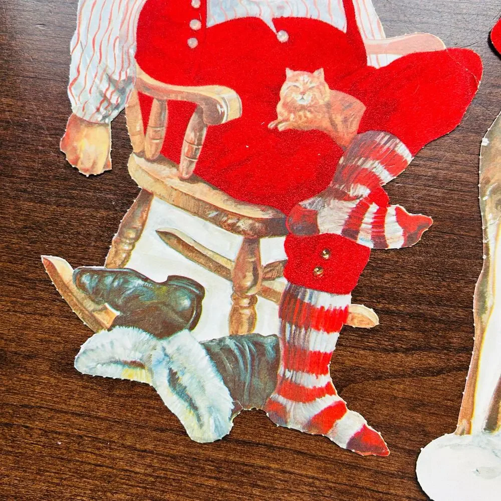 3 Santa Paper Cut Outs Christmas Wall Decor Vintage 11.5